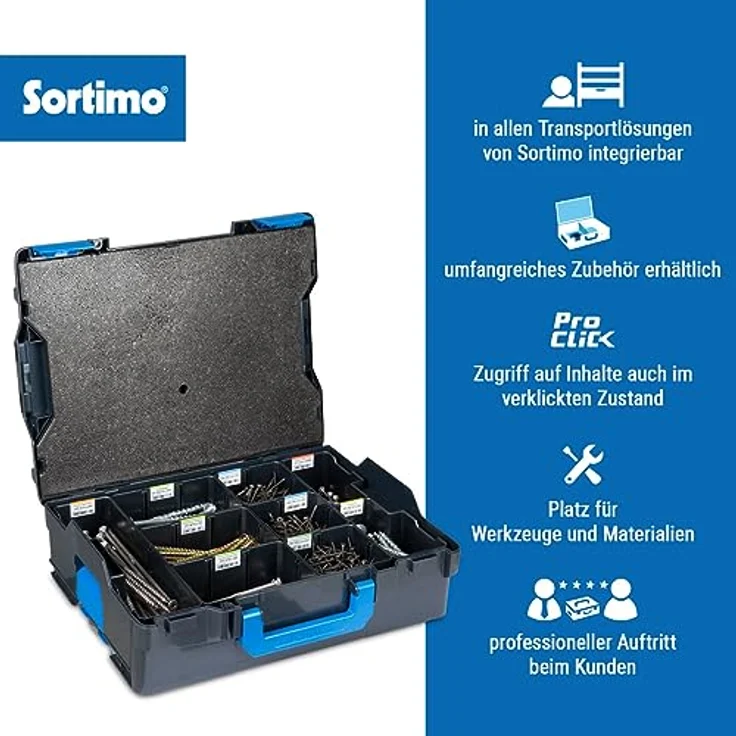 Sortimo L-BOXX 136 G4, Werkzeugkoffer inkl. 8 Insetboxen H95, Blau, mit innovativem Klicksystem und personalisierbarem Beschriftungsetikett – Bild 5