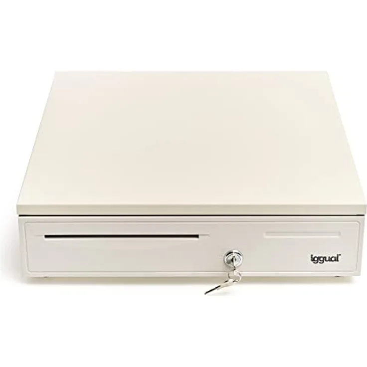 iggual Cajn Portamonedas IRON-50W, robuste Kassenschublade aus Stahl und weißem Kunststoff, 5 Geldscheinfächer, 8 Münzfächer, Vorderer Zugangsschlitz, RJ11-Anschluss