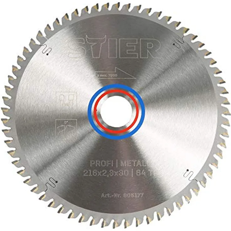 STIER Profi Kreissägeblatt, Kapp- und Gehrungssägen, Metall, 216x2,3x30, 64 Trapez- und Flachzähne, 0° Spanwinkel