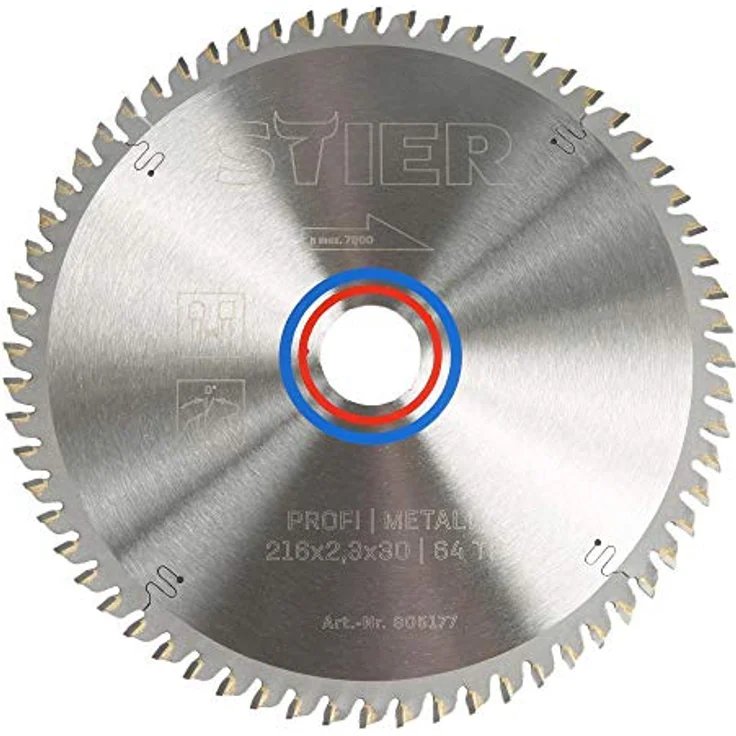 STIER Profi Kreissägeblatt, Kapp- und Gehrungssägen, Metall, 216x2,3x30, 64 Trapez- und Flachzähne, 0° Spanwinkel – Bild 1