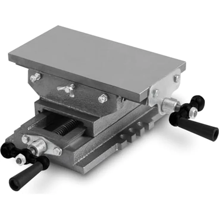 EBERTH BV3-5BT, Schraubstock Kreuztisch aus Gusseisen und Stahl, Arbeitstisch 120 x 230 mm, Arbeitshöhe 100 mm, 2 Achsen für präzise Bohr- und Fräsarbeiten – Bild 1