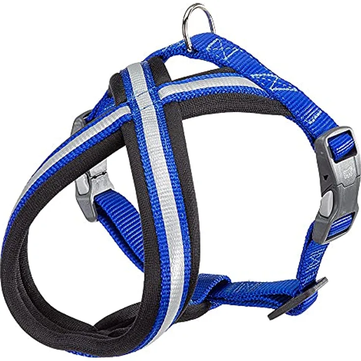 Ferplast Daytona Cross, kleines Hundegeschirr aus Nylon mit weicher Polsterung, reflektierend, verstellbar und Magnetschnalle, blau