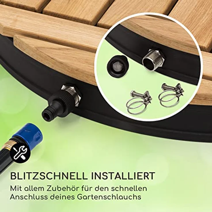 Blumfeldt Sumatra Teak Round Gartendusche, Aluminium mit Teakholz Tragegriff, regulierbare Höhe bis 4 Meter – Bild 6