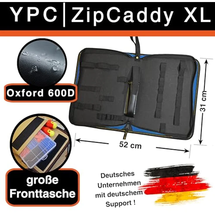 YPC ZipCaddy XL, Werkzeugmappe 31x23x5cm mit 34 Halteschlaufen und wasserfester Außentasche, Khaki – Bild 2