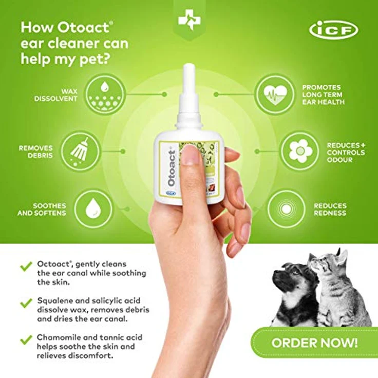 ICF Otoact Ear Cleaner Solution 100ml, Ohrreiniger für Hunde und Katzen zur sanften Reinigung und Linderung von Juckreiz, angenehmer Geruch – Bild 3