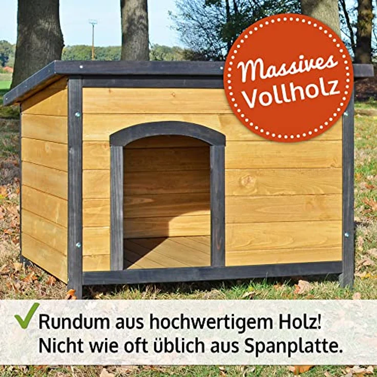 zooprinz Hundehütte Carlo, wetterfest aus massivem Holz mit klappbarem Dach, umweltfreundlich gestrichen, Größe M – Bild 4