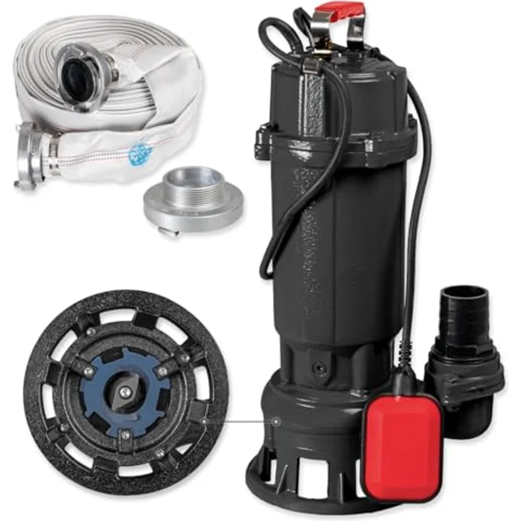 WALTER Schmutzwassertauchpumpe mit Schneidwerk, 1100W, 21.000l/h Fördermenge, max. 15m Förderhöhe, 20m C-Schlauch, 8m Anschlusskabel, Thermoschutz – Bild 1