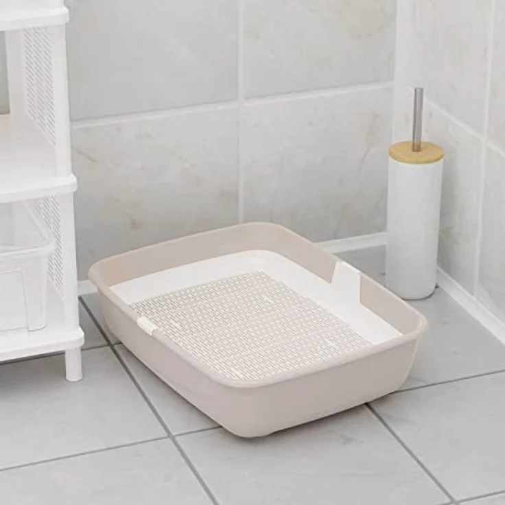 Katzentoilette mit Reinigungssieb Katzenstreu Schalentoilette Katzenklo Groß Beige – Bild 2