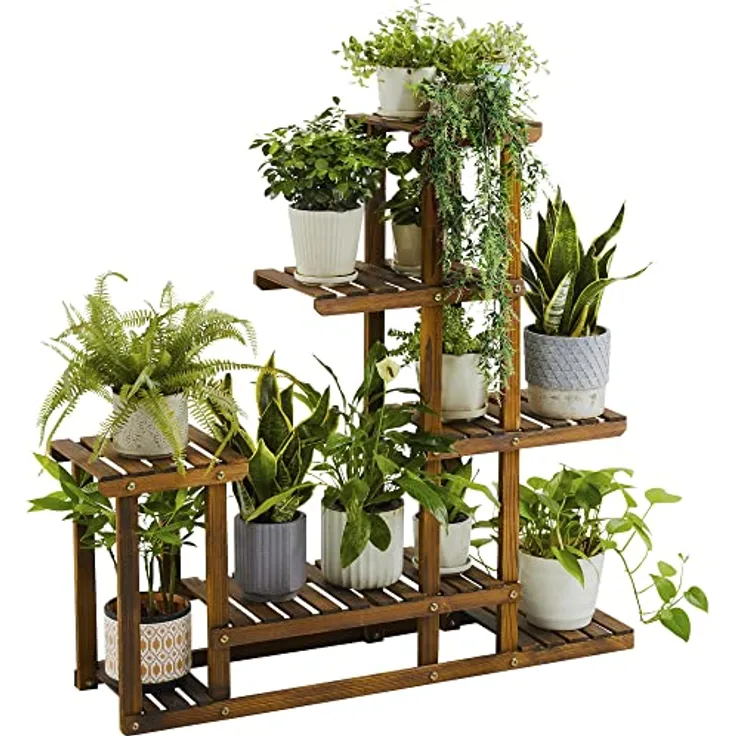 Yaheetech Pflanzentreppe 7 Ebenen, Pflanzenregal aus FSC-zertifiziertem Tannenholz, 97x96x25cm, für drinnen und draußen