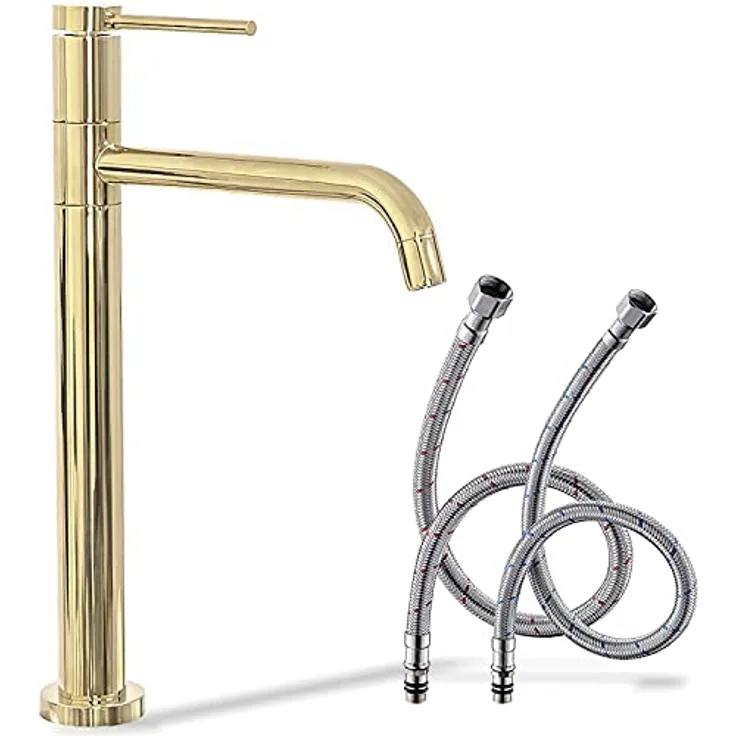 Rea Waschtischarmatur LUGANO SLIM GOLD HAUT, freistehende Badarmatur aus Messing mit Mischdüse, 180 mm Auslaufreichweite, gold