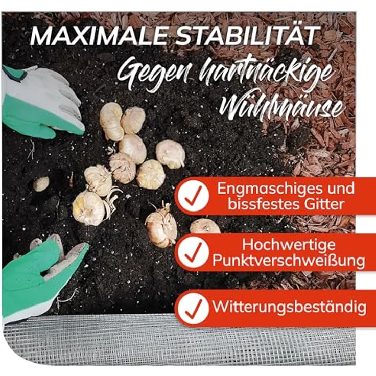 bellissa Wühlmausgitter Stahldraht Beetgitter bissfest engmaschig 210x110 cm feuerverzinkt 97142 – Bild 4