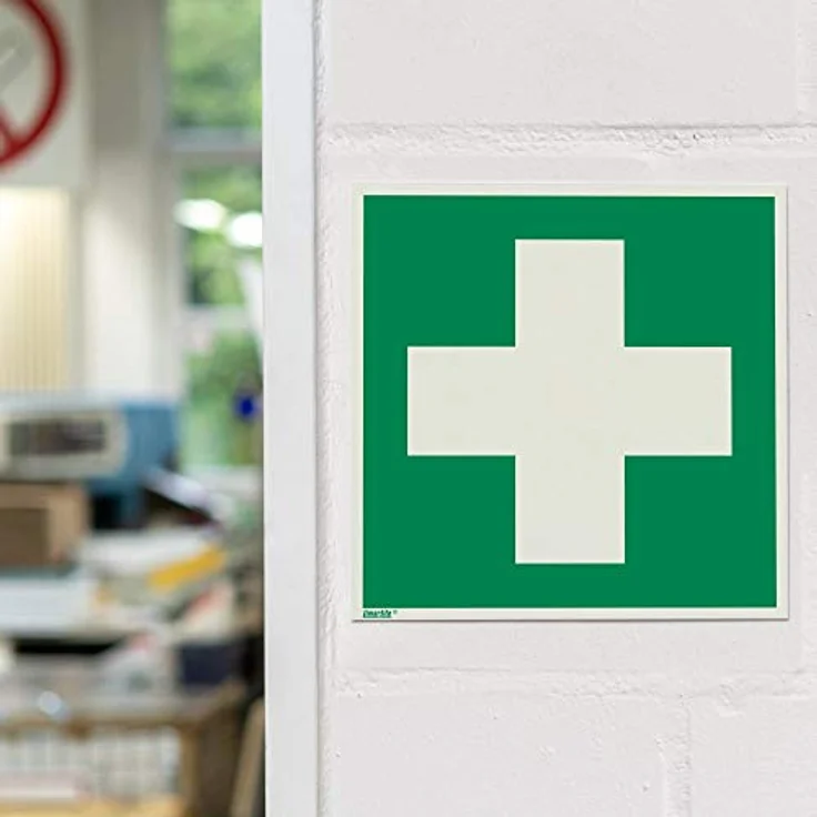 Erste Hilfe, Hart-PVC langnachleuchtend, 200 x 200 mm gemäß ASR A1.3 / ISO 7010 E003, Rettungszeichen Schild, 20 x 20 cm – Bild 3