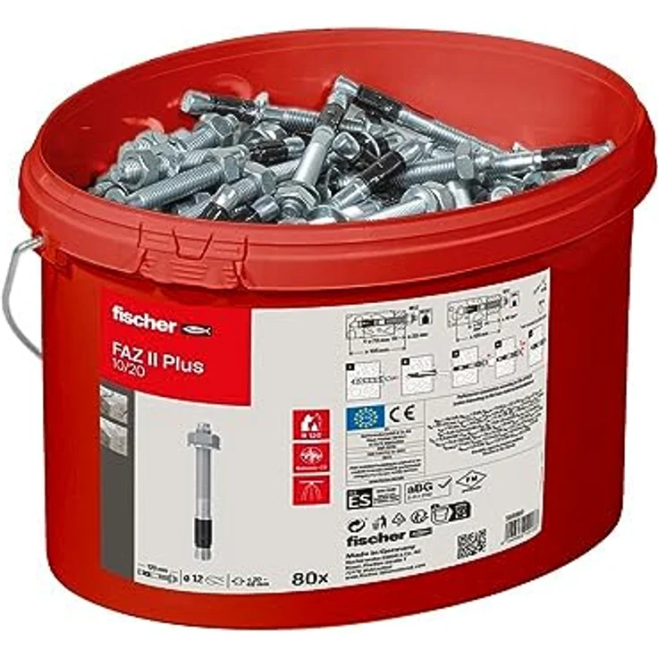 fischer Bolzenanker FAZ II Plus 12/20 gvz im Eimer, Schwerlastanker mit hoher Tragfähigkeit, Ankerbolzen für Befestigungen schwerer Lasten und Stahlkonstruktionen, Seismik- & ETA-Zulassung – Bild 3