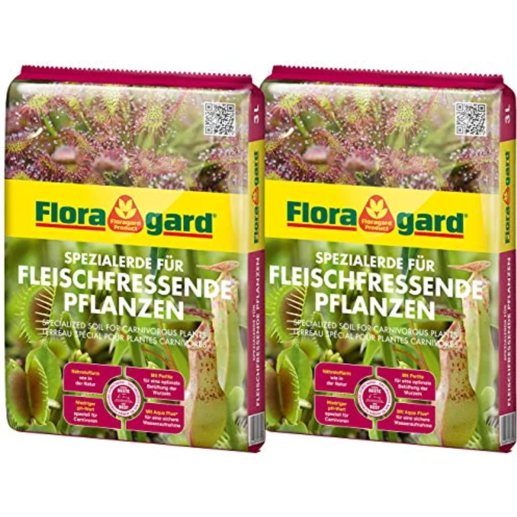 Floragard Spezialerde für fleischfressende Pflanzen 2x3L - Carnivorenerde - Spezialerde zum Topfen und Umtopfen - für Sonnentau, Venusfliegenfallen und andere anspruchsvolle fleischfressende Pflanzen