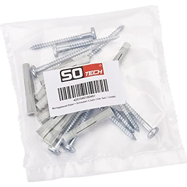 Befestigungsset für Aufhängeschienen 10 Stück Befestigungsschrauben 5,5 x 60 mm und 10 Stück Dübel 8 mm für Stein, Beton, Mauerwerk zum Befestigen von Wandschienen für Schrankaufhänger von SOTECH – Bild 2