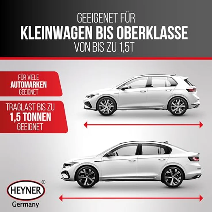 HEYNER® MultiLift M Black, Scherenwagenheber 1,5 t mit Ratsche, 360° drehbarer Gummiauflage, extra großem Standfuß, inkl. 17er Nuss und Tasche, TÜV GS-geprüft – Bild 3