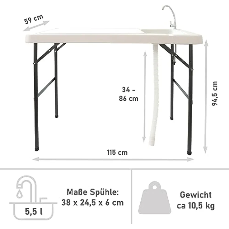 Lemodo Kunststoffspüle Gartenspüle mit klappbarem Wasserhahn, Komplett-Set, weiß – Bild 3