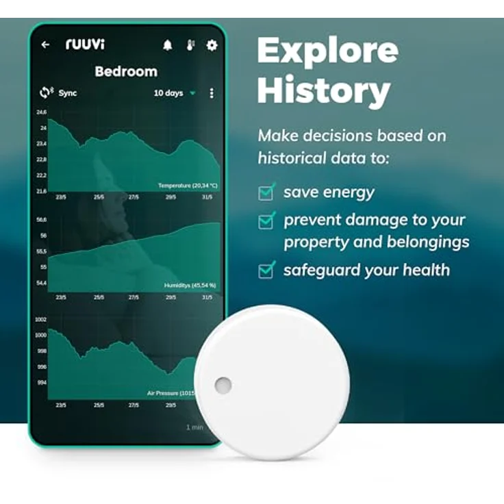 Ruuvi RuuviTag Bluetooth Umweltsensor 4 in 1, Thermometer, Hygrometer, Luftdrucksensor, Bewegungserkennung, Weiß – Bild 6