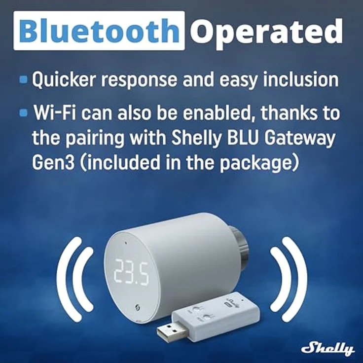 Shelly Blu TRV & Blu Gateway Gen3, Bluetooth & Zigbee Smart Thermostatventil mit präziser Temperaturregelung, Boost-Modus und Sprachsteuerung für Alexa & Google Home (2 Stück) – Bild 2