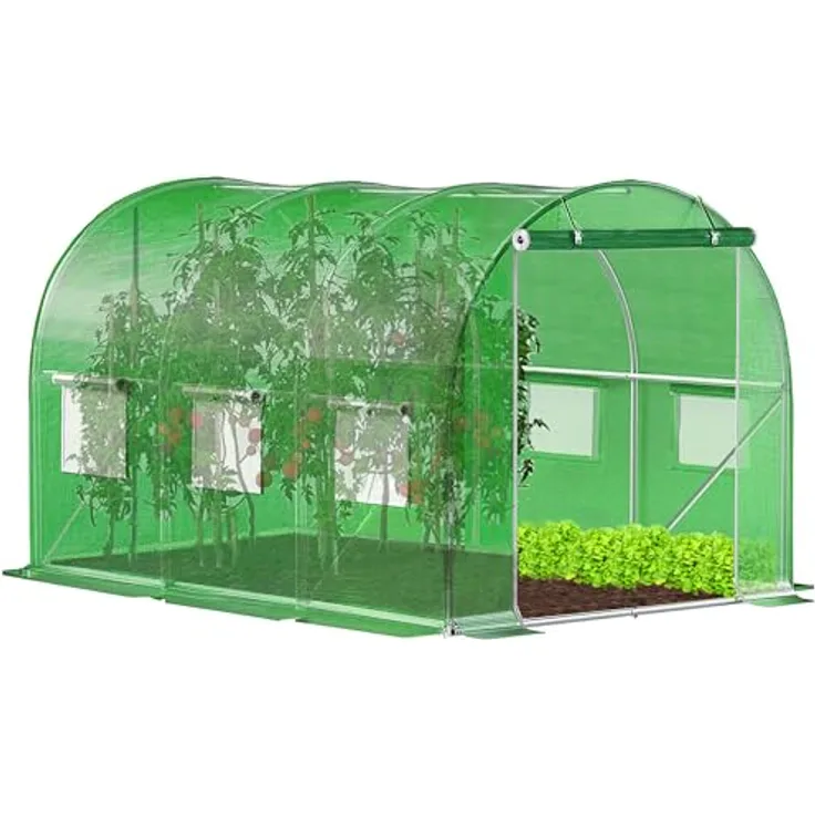 SPRINGOS Folientunnel Bogendach Fenster Gewächshaus 200 x 300 x 200 cm, UV-Schutz, belüftbar, grün