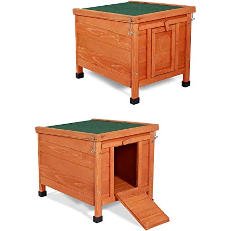 lionto Kaninchenstall aus Holz Kleintierhaus Nagerhaus Kleintierstall 43x43x52 cm