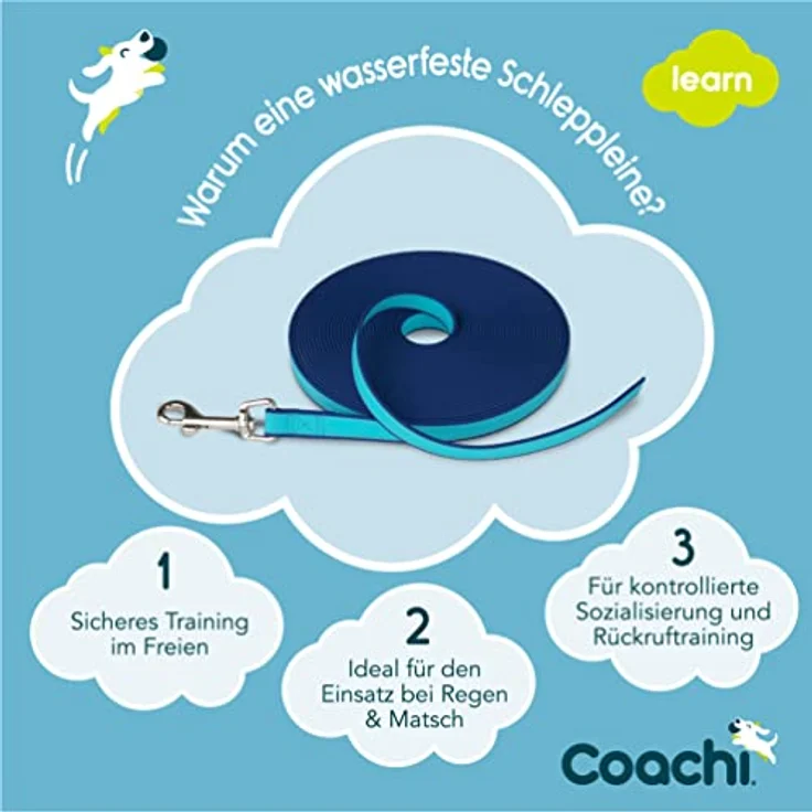 Company of Animals Coachi Training Line 10m, Rückruftraining, wasserfest, leicht, für Hunde und Welpen, zweifarbig – Bild 2