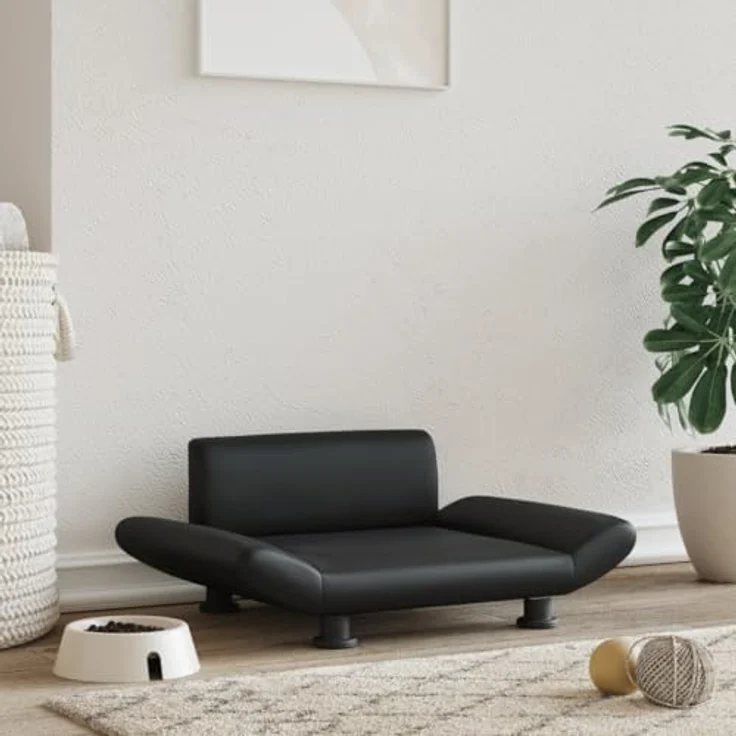 vidaXL Hundebett, Hundekissen mit weicher Polsterung, Hundesofa Hundecouch für kleine Hunde Haustiere, Haustierbett Katzenbett, Schwarz Kunstleder – Bild 2