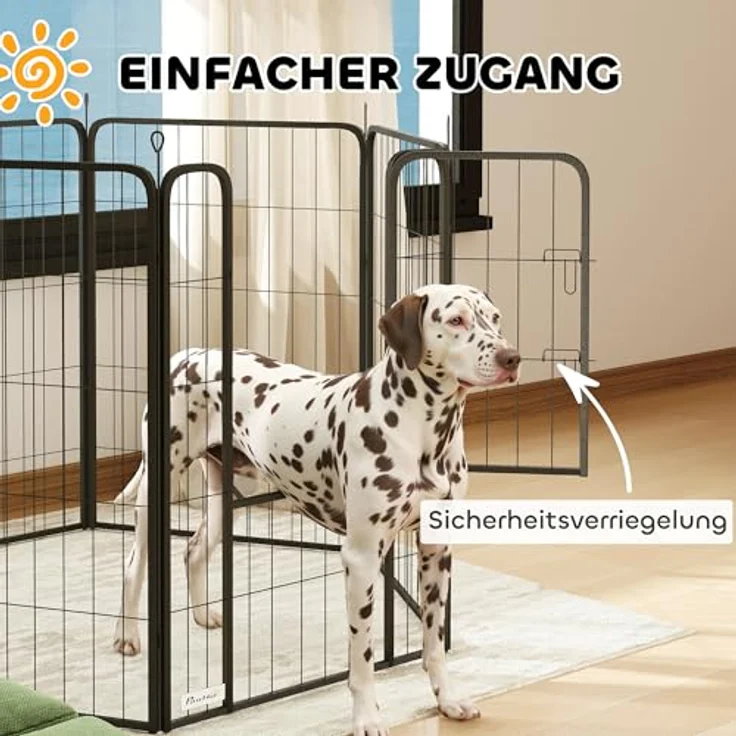 PawHut Welpenlaufstall 6-eckig, faltbares Freilaufgehege mit 6 Gitterplatten und Tür, 100 cm hoch, für Hunde und Katzen, drinnen und draußen – Bild 4