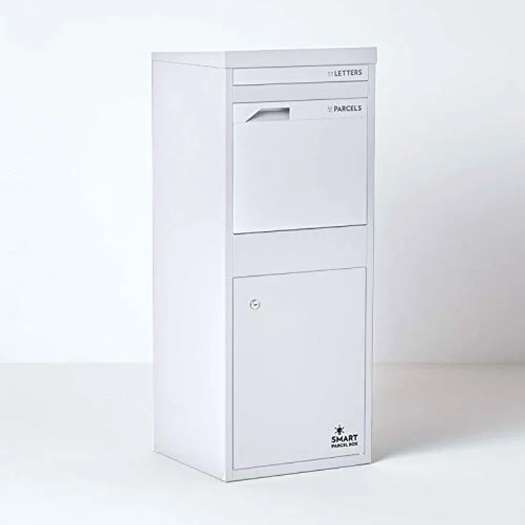 Smart Parcel Box L weiß 42x39x103 cm, Paketbriefkasten mit Rückholsperre, für Zuhause und Unternehmen, Entnahme vorne & hinten – Bild 2