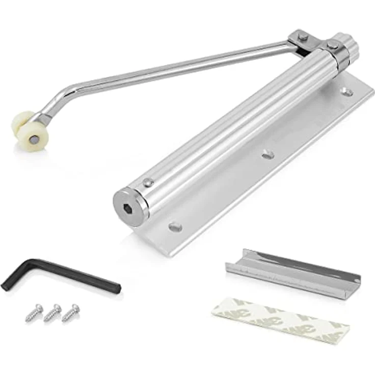 MidGard Türschließer, automatischer Aluminiumlegierung für Innentüren und Außentüren bis 20 kg, korrosionsbeständig, inkl. Schrauben und Inbusschlüssel, Silber – Bild 2