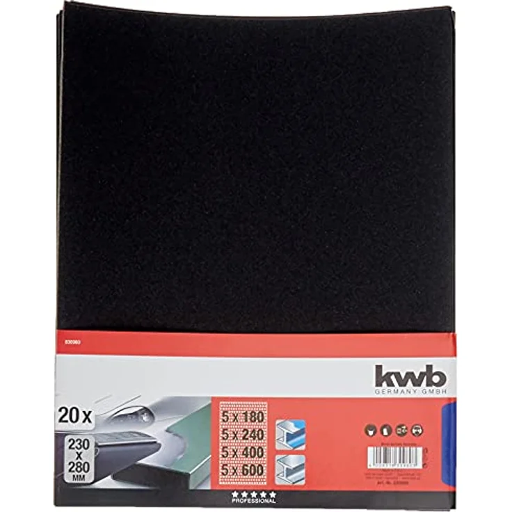 kwb Schleifpapier-Set – 20 Stk. 230 mm x 280 mm, Sandpapier für Lack und Auto, Siliziumcarbid bestreut, wasserfest – Bild 2