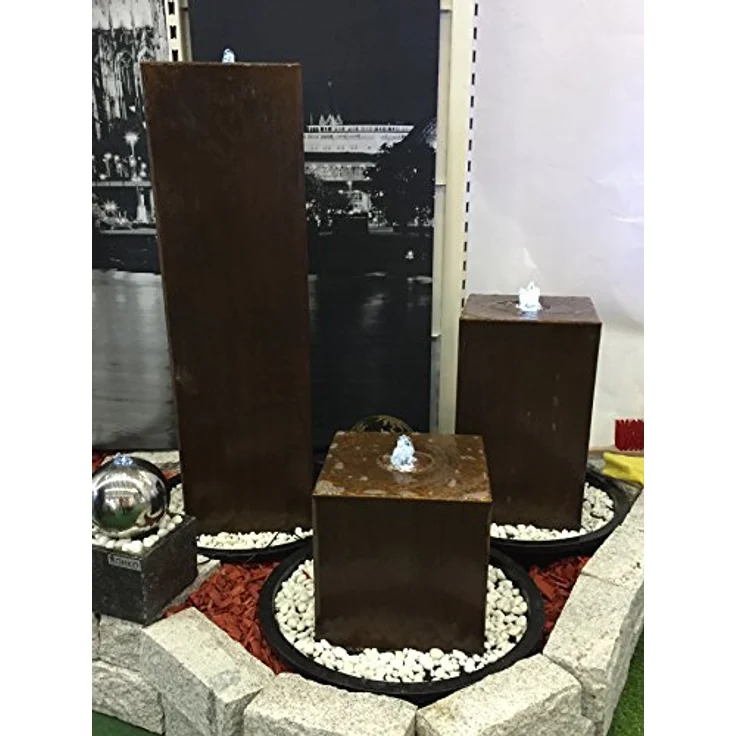 KÖHKO® Würfelbrunnen „Peru“ 119 cm aus Cortenstahl mit LED-Beleuchtung, Gartenbrunnen 31006 – Bild 4