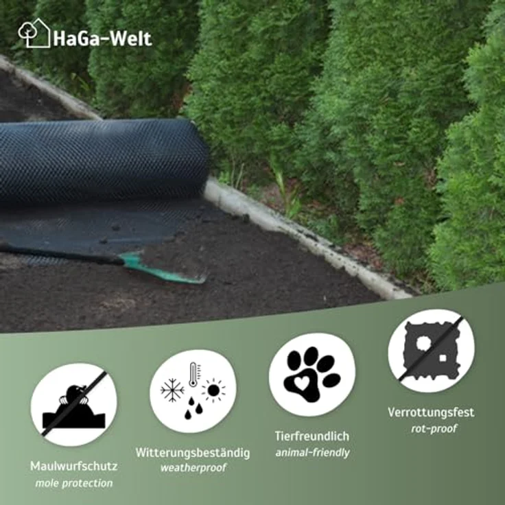 HaGa Maulwurfgitter 1,2m x 10m, tierfreundlicher Kunststoff Maulwurf Vertreiber mit UV-Schutz und hoher Stabilität – Bild 2