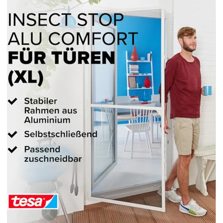 tesa Fliegengitter Alurahmen für Türen : Farbe weiß, 1,20m : 2,40m – Bild 2