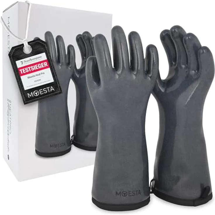 MOESTA-BBQ 20014 HeatPro Hitzehandschuhe, Silikon, hitzebeständig bis 350°, Größe XXL 11, anthrazit – Bild 1