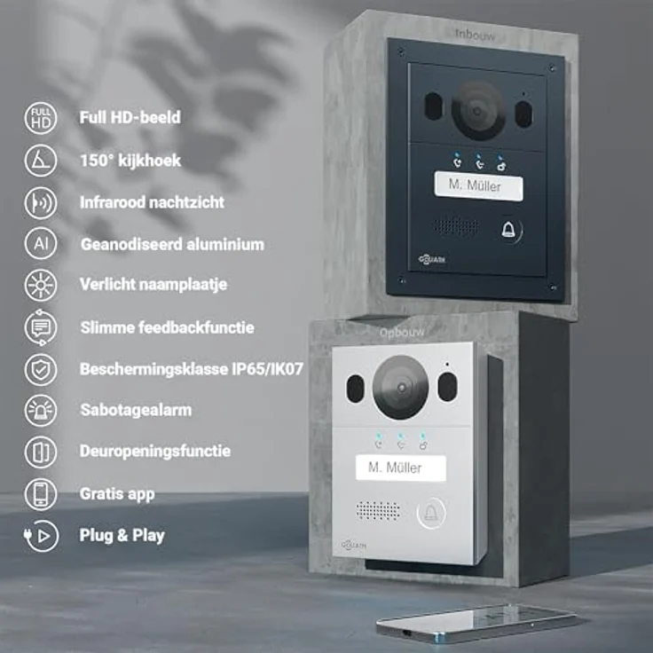 Goliath Intercom Video-Türsprechanlage Basic Line 2-Draht BUS System, Full HD, 7 Zoll Touchscreen, Schwarz/Anthrazit – Bild 3