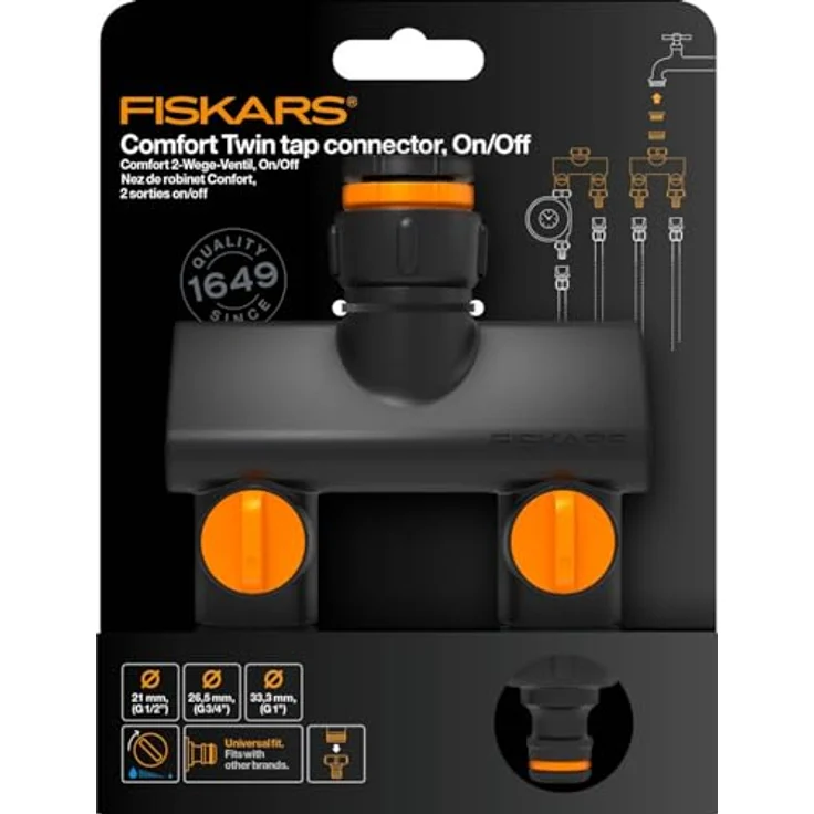 Fiskars Comfort 2-Wege-Ventil, mit On/Off-Funktion für 2 Schläuche, für Wasserhahn Ø 21 mm (G 1/2"), Ø 26,5 mm (G 3/4") und Ø 33,3 mm (G 1") – Bild 7