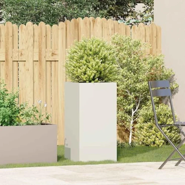 vidaXL Pflanzkübel Weiß 40x40x80 cm Kaltgewalzter Stahl, Pflanzschale, Garten-Garten-Pflanzkübel, Outdoor-Pflanzgefäß, Hochbeet, Pflanzgefäß – Bild 4