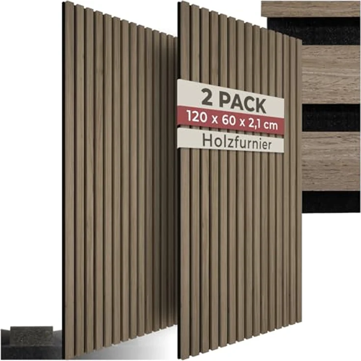 tectake® 3D Akustikpaneele Eiche dunkel, hochwertige Wandpaneele mit exzellenter Schallabsorption, 120 x 60 x 2,1 cm, 2er Set – Bild 1