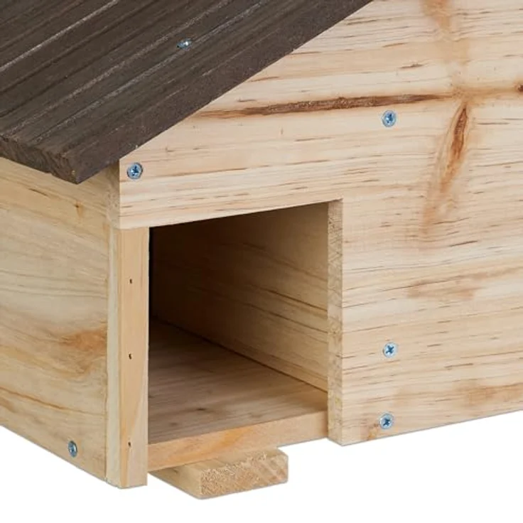relaxdays Igelhaus mit Bode, Winterquartier aus Kiefernholz mit 2 Kammern, natur – Bild 6