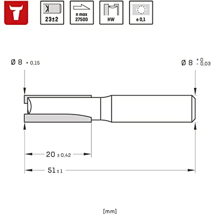STIER Nutfräser HM (HW), Durchmesser (D) 8 mm, Schaft (S) 8 mm, Hartmetall, Fräser für Oberfräse, Nutfräse – Bild 4