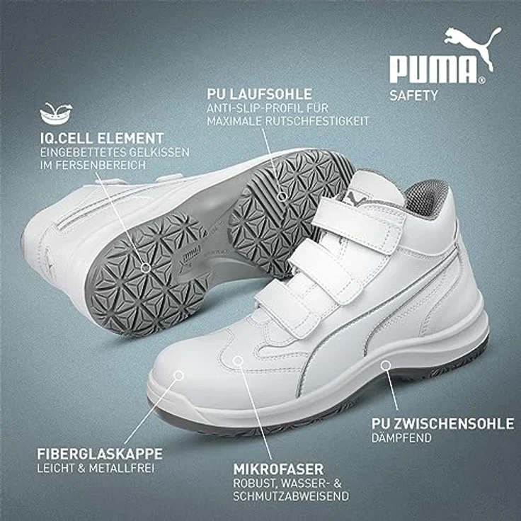 PUMA Absolute Mid 630182-42, Sicherheitsstiefel S2 mit Fiberglaskappe, PU-Sohle und IQ.CELL Dämpfung, Größe 42, Weiß – Bild 3