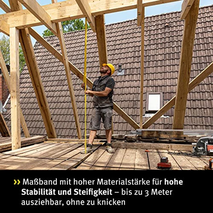 STABILA Taschenbandmaß BM 300, 10 m, doppelseitige 1000er-Skala, bruchsicheres Gehäuse, SPIKES-Haken, Gürtel-Clip, MID-Genauigkeit – Bild 7
