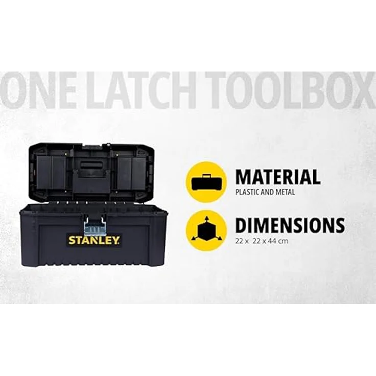 Stanley Werkzeugbox - Werkzeugkasten (16'', 20x19,5x41cm, Werkzeugkoffer mit Metallschließen, stabiler Organizer aus Kunststoff für diverse Werkzeuge, Koffer mit entnehmbarer Trage) STST1-75518 – Bild 5