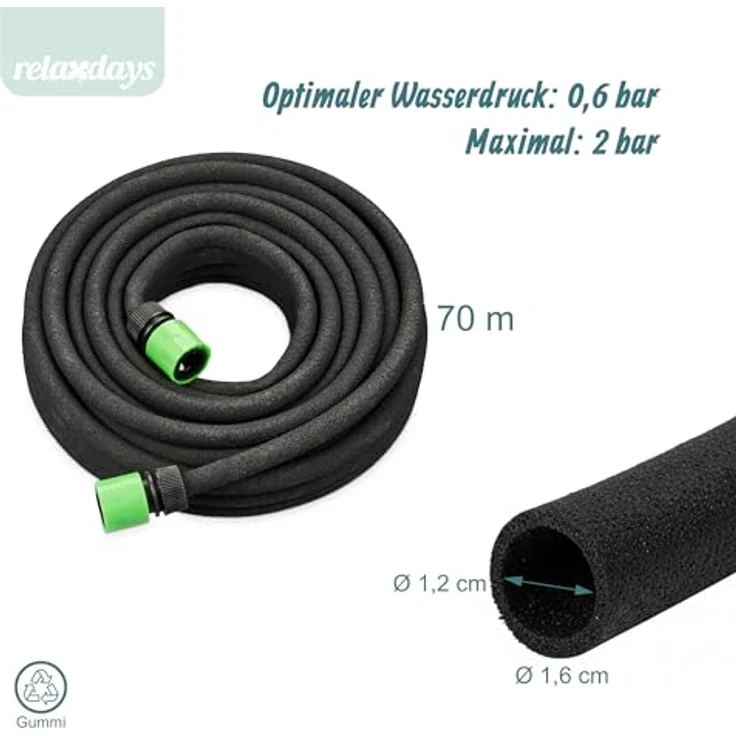 Relaxdays Tropfschlauch Gummi PVC, Anschlussfertig, 70 m, Schwarz - Effiziente Perlbewässerung für Gartenpflanzen – Bild 4