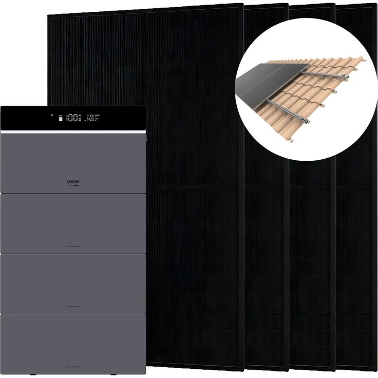 Conow CBE2000 Pro 1820W Balkonkraftwerk, Komplettset mit 2 kWh Speicher und 3 Erweiterungsakkus je 2 kWh, Ziegeldach Halterung