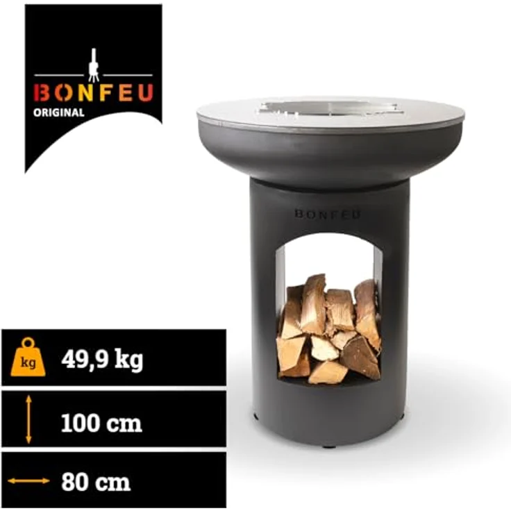 BonFeu BonBiza Feuerkorb & Feuerschale, Ø80 cm, Cortenstahl mit Grillrost & Plancha, schwarz, für Outdoor-Kochen & BBQ – Bild 2