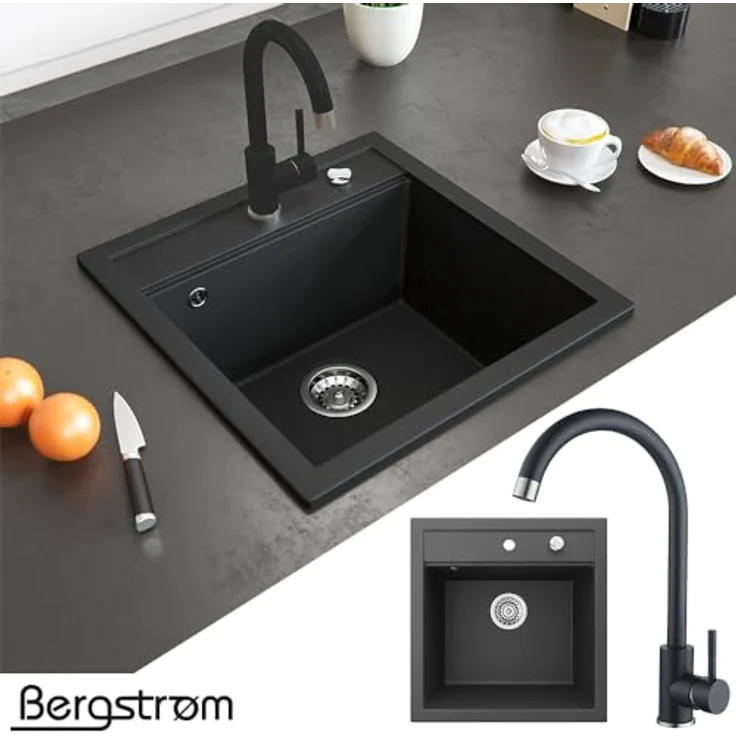 Bergström Spülbecken Schwarz 49 x 50 cm mit Trockenplatz – Bild 2