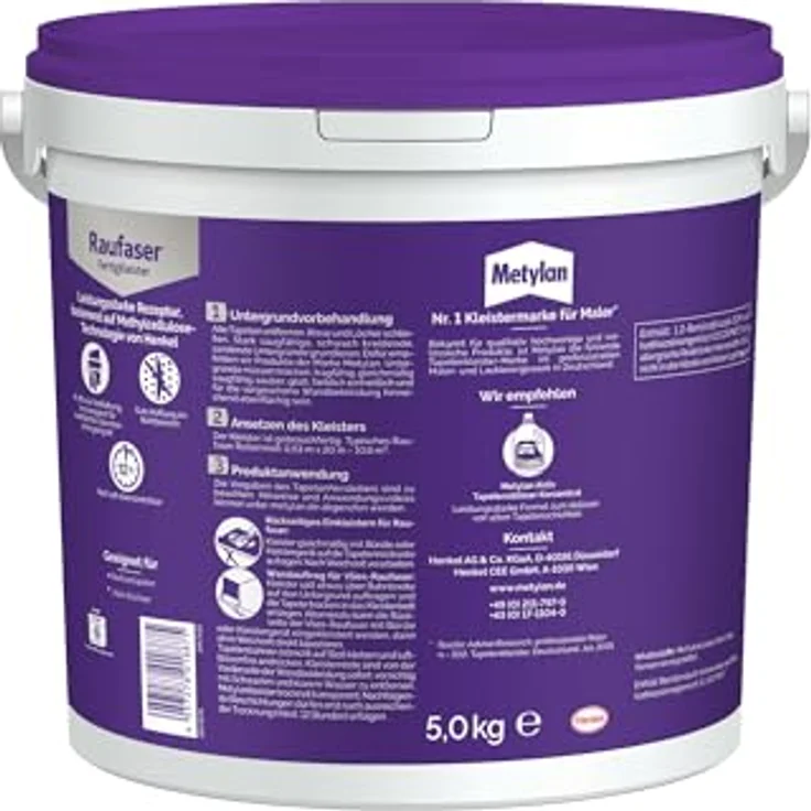 Metylan Raufaser Fertigkleister, sofort gebrauchsfertiger Tapetenkleister mit hoher Klebkraft, 1x5kg für ca. 25m² – Bild 2