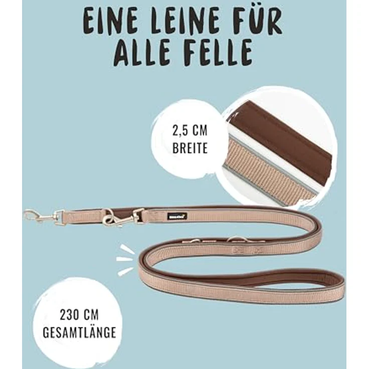 Rudelkönig Führleine Paola, 2,30m verstellbare Hundeleine für mittelgroße & große Hunde, reflexionseffekt in Rose, robust und reißfest, gepolstert aus Neopren & Nylon – Bild 3